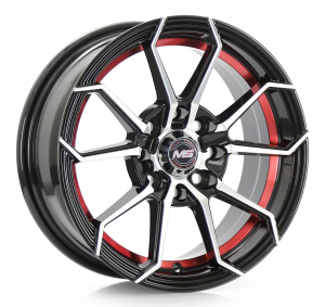 1525 - BLACK MACHINE FACE+INEER RED LINE 15x7.0 4X108/114.3