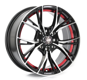 1545 - BLACK MACHINE FACE+INEER RED LINE 14x6.0 4X100 | 4X108/114.3