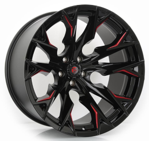 D823-FLAME - GLOSS BLACK MILLED W/ CANDY RED 22x12 5X127