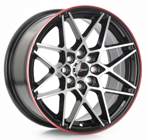 E-109S - BLACK MACHINE FACE+INNER RED LINE 15x7.0 4X100/114.3