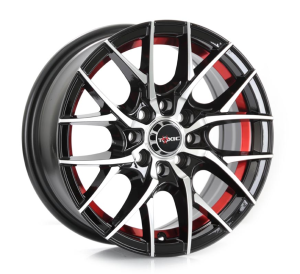 E077S - BLACK MACHINE FACE+RED LINE 14x6.0 4X100/108