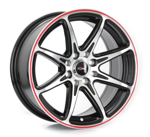 E112S - BLACK MACHINE FACE+RED LINE 15x7.0 4X100/108 | 4X100/114.3